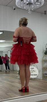 Plus Size Red Hoco Dress Lace Tulle Off the Shoulder Party Dress